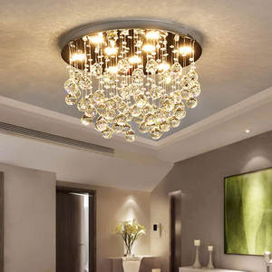 Zèle Éclairage Cristal Éclairage Lustre En Acier Inoxydable K9 Boule De Cristal Plafonniers Ronds Chambre - Product Image 2