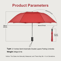 Parapluie pliant automatique double couche portable 21 pouces 8 baleines pour femme, personnalisable avec logo, en pongee noir classique – Grande Vente