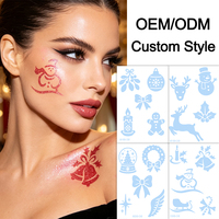Stiker Tato Temporer Bubuk Glitter OEM Kustom Motif Tengkorak Kelelawar Labu untuk Seni Tubuh DIY Halloween Grosir