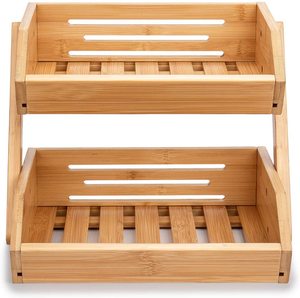 Cesta de bambú Natural de 2 niveles para frutas, Bol respetuoso con el medio ambiente, cesta de almacenamiento de pan para cocina, mesa de comedor - Product Image 5