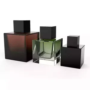 Botella de cristal de lujo para perfume, atomizador de cristal portátil con forma cuadrada de lujo, 50 ml, 100 ml