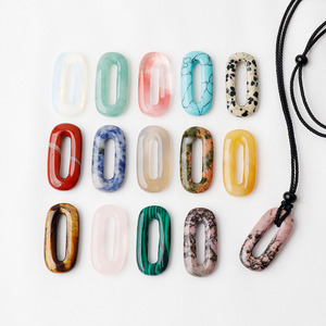 Pingente de Anel Oval de Quartzo Ágata com Furo Grande, Acessório de Colar DIY, Presente para Mulheres e Homens - Product Image 1
