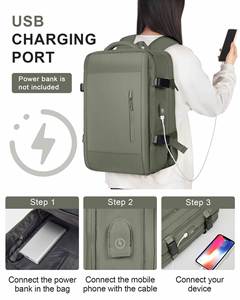 2024 Popular Men's Multi-Functional <b>Travel</b> <b>Backpack</b> Expandable and Water Resistant Student <b>Bag</b> with USB Charging Port - Product Image 2