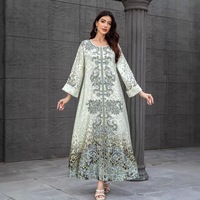 Robe Abaya Kaftan à imprimé léopard jaune avec perles et strass pour femmes, taille plus, vente en gros, vêtements islamiques de luxe pour soirée, OEM