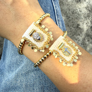 CH-LHB1303 Bonita Pulsera <span class=keywords><strong>de</strong></span> Cuentas Ajustable con Dijes <span class=keywords><strong>de</strong></span> San <span class=keywords><strong>Benito</strong></span>/<span class=keywords><strong>Cruz</strong></span>/Corazón Bañada en Oro, Venta al por Mayor, Pulsera Religiosa con Dijes - Product Image 2