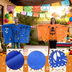 Ponchos mexicains colorés pour femmes Huayi, lot de 4, vêtements de fête à thème, Picado Fiesta Cinco De Mayo, Cape Echo Papel Picado - Product Image 3