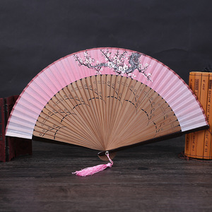 Éventail pliant rétro haut de gamme DIY 42 carreaux motif fleur de cerisier, artisanat <span class=keywords><strong>japonais</strong></span> avec technique de peinture, en bambou - Product Image 3