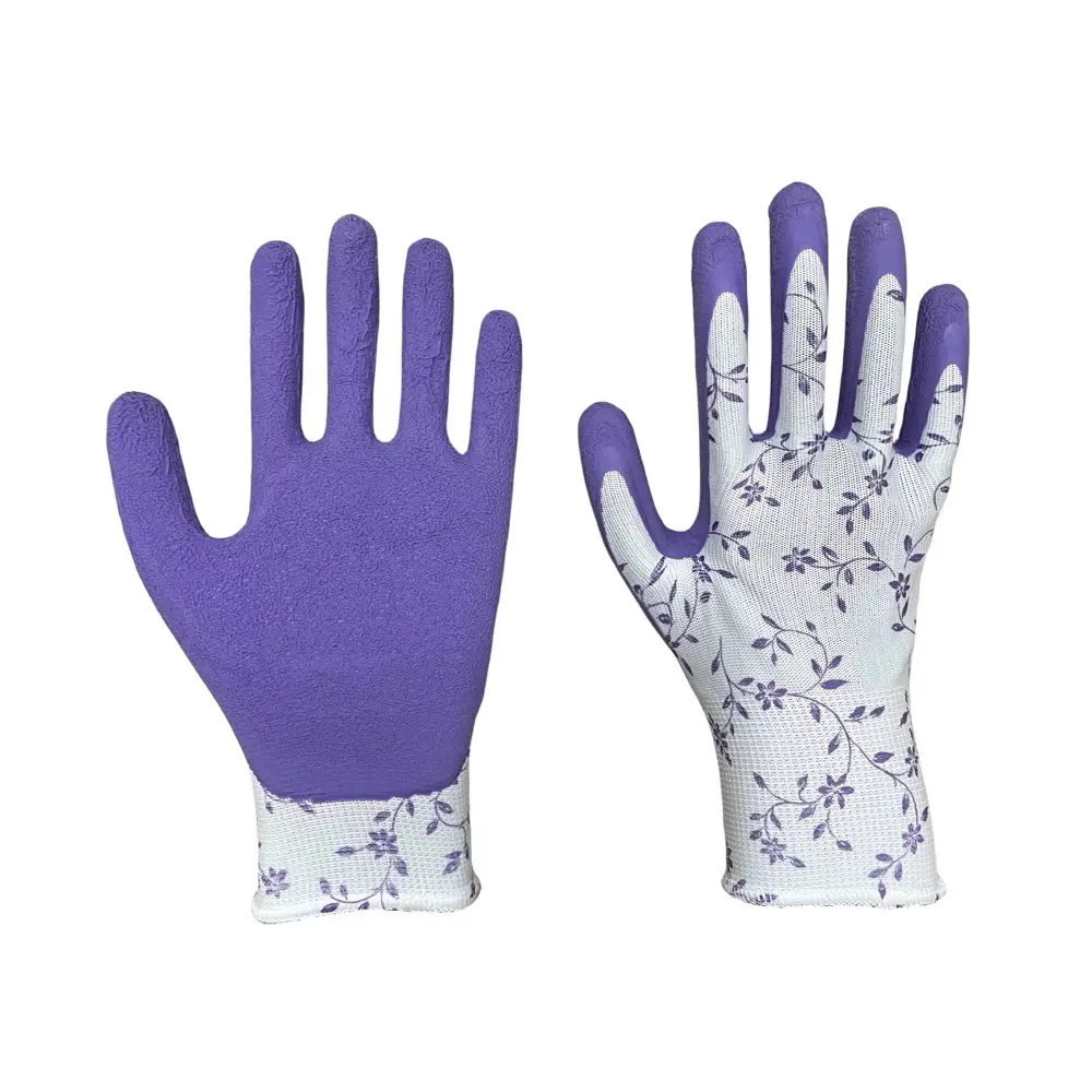Sarung tangan kerja Liner poliester 13-Gauge dengan perlindungan keselamatan pelapis telapak tangan karet lateks tahan banting antiselip