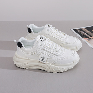 Zapatillas Blancas Casuales de Mujer Estilo Coreano con Plataforma y Cordones, Zapatos Gruesos para Otoño que Aumentan la Estatura, Estilo Urbano - Product Image 3