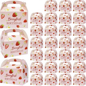 Lot de 10 boîtes cadeaux rectangulaires en carton avec poignées, thème <span class=keywords><strong>fraise</strong></span>, pour anniversaire, baby shower, enterrement de vie de jeune fille - Product Image 1