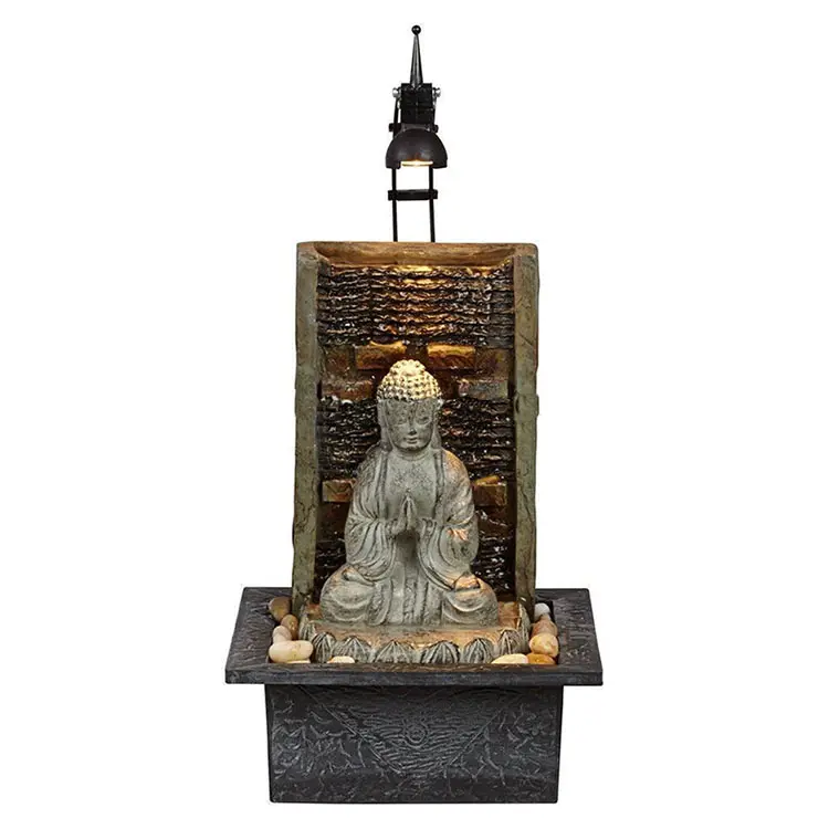 Lampu meja dalam ruangan, cahaya Resin Buddha LED air mancur untuk hadiah meja dekorasi taman air mancur dengan tangan Buddha Led