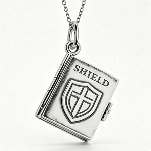 Pendentif rectangulaire en alliage de zinc plaqué argent avec emblème de bouclier et motif gravé en croix pour souvenir religieux - Product Image 4