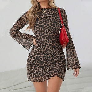 Abito Mini Personalizzato da Donna con Stampa Leopardata Y2K, Maniche Lunghe a Campana, <span class=keywords><strong>Vestito</strong></span> <span class=keywords><strong>Corto</strong></span> Sexy con Motivo Ghepardo per Feste e Clubbing - Product Image 4