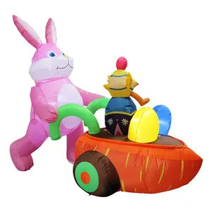 2024 New Arrival Funny Rabbit Inflatable Decorations LED Light Hot Selling Cart Decorations Christmas Easter