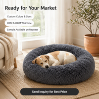 Lit pour animaux de compagnie rond en peluche en forme de beignet, fabrication en gros, OEM ODM, couleur, taille et logo personnalisés, lit doux et luxueux pour chat et chien, directement de l'usine