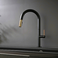 Robinet de cuisine monocommande en acier inoxydable 304 noir et or, 2 fonctions, eau chaude et froide, céramique, à poser sur plan, style contemporain, vente chaude