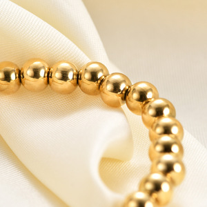 European American Style Stainless Steel 6Mm <b>Gold</b> Round <b>Bead</b> Elastic <b>Bracelet</b> For Women Gift Jewelry - Product Image 4