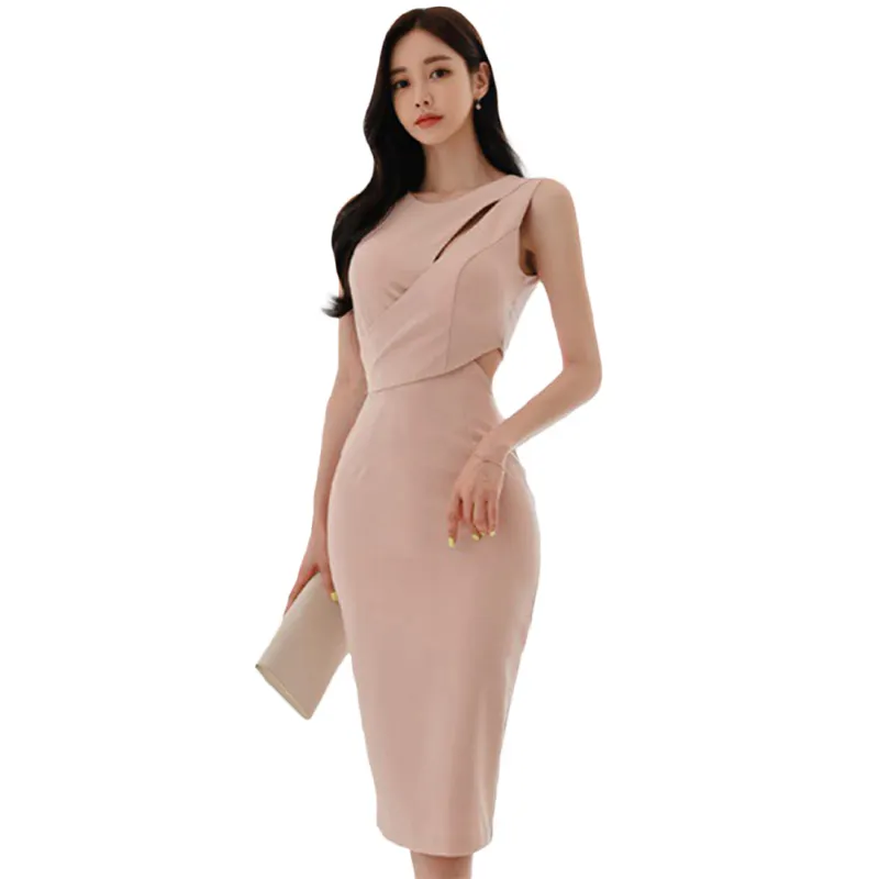 Popular New Korean Style Temperament Fashion Sexy Hollow Out Waist Sheath Dress One-Step One-Piece Dress