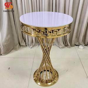 SMOOTH Luxury Wedding Events Birthday Party <b>Decorative</b> Stainless Steel Cake Plinth Gold With Black Glass Top Round Cake <b>Table</b> - Product Image 5