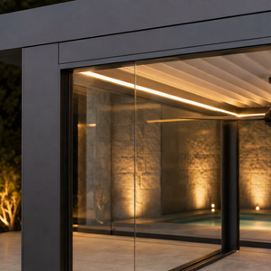 RKOVE Modern motorized louver smart Aluminum Pergola With LED Lighting <b>3</b>*6 5*6 customized size available Built-in Cooling Fan - Product Image 6