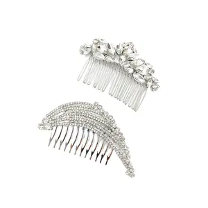 Acessórios de cabelo de cristal, acessórios de casamento, joias de princesa, prata, marquise, strass, mulheres, 1 em opp, conjunto de garras, 61028h