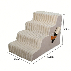 Escalier pour animaux de compagnie en polaire douce 40x45x35cm, antidérapant, pour intérieur, avec poche latérale pour petits animaux - Product Image 5
