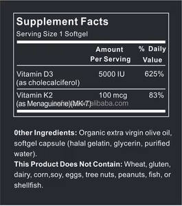 OEM/ODM Vitamin D3 5000iu Softgel Vitamin K2 100mcg Softgel meningkatkan kesehatan tulang suplemen makanan untuk wanita hamil dan dewasa - Product Image 2