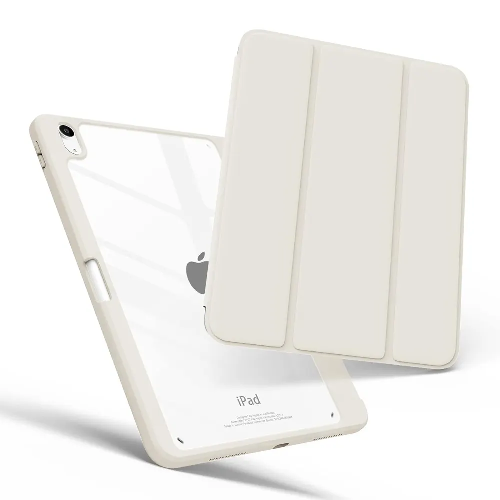 Hoesje Voor Ipad Pro 12.9 5e/4e/3e Generatie Met Houder Slanke Pu Doorzichtige Shell Smart Drievoudige Stand Beschermende Tafelhoes