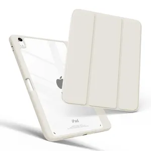 Hoesje Voor Ipad Pro 12.9 5e/4e/3e Generatie Met Houder Slanke Pu Doorzichtige Shell Smart Drievoudige Stand Beschermende Tafelhoes