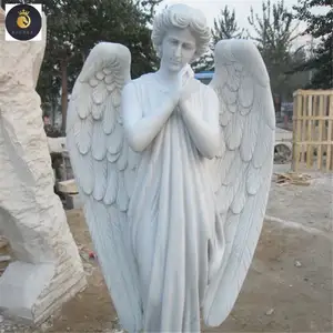 Engelenbeeld Levensgrote Standbeeld Outdoor Aangepaste Grote Witte Stenen Vleugel Engel Standbeeld Levensgroot