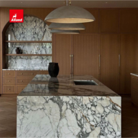 Lemari Bar Anggur Kayu Solid Lengkung Kustom Alland dengan Rak Kaca, Furnitur Bar Basah Mewah untuk Dapur