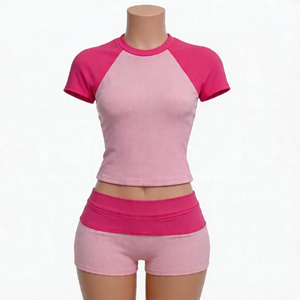 Conjunto de 2 piezas para <span class=keywords><strong>mujer</strong></span> al por mayor, color liso, logotipo personalizable, diseño transpirable, estilo lindo, novedad, lazo grande, conjuntos cortos OEM ODM - Product Image 5