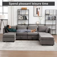 Canapé modulaire flexible VANBOW, combinaisons modulaires en tissu, canapé convertible en forme de U avec rangement