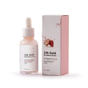Private Label Wholesale Skin Care OEM Skin Whitening Anti Aging Organic Strawberry 24K Gold Face Serum With Vit C Serum