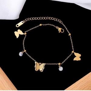 Pulsera de Tobillo Simple de Acero Inoxidable con Colgante de Mariposa Chapado en Oro con Circonita de 10 mm para Personalizar - Product Image 4