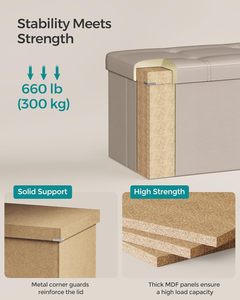 SONGIMCS MAZIE Wood Faux Leather Storage Ottoman <strong>Bench</strong> 110 cm Folding Footrest Stool <strong>End</strong> <strong>Bed</strong> Easy Assembly Living Room Bedroom - Product Image 4