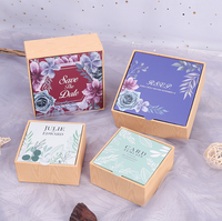 Caja de Regalo Rígida con Diseño Floral de Madera para Jabón Cosmético, Paquete de Regalo