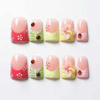 481-485 Faux ongles à presser faits main en forme de bec de canard, 10 pièces, réutilisables, en acrylique, pour enfants, motif carré artificiel