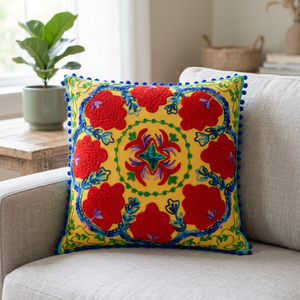 Meilleure collection de qualité de taie d'oreiller en coton jaune brodé à la main coussin décoratif pour la maison ou l'hôtel en vente! - Product Image 2