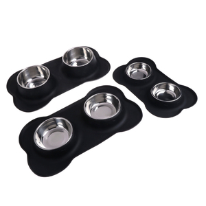 Alas makan hewan peliharaan silikon, mangkuk ganda dengan mangkuk Stainless Steel anti selip tahan air mudah dibersihkan untuk anjing kucing - Product Image 2