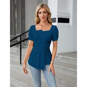 Women's Chiffon Blouse Cap Sleeve <b>Asymmetric</b> Office <b>Top</b> Elastic Fit - Product Image 2