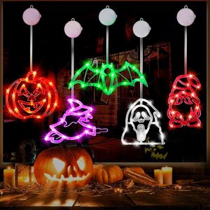 Lampes LED suspendues pour fenêtre d'Halloween : citrouille, araignée, chauve-souris, fantôme, sorcière – Décoration de fête avec ventouse - Product Image 2