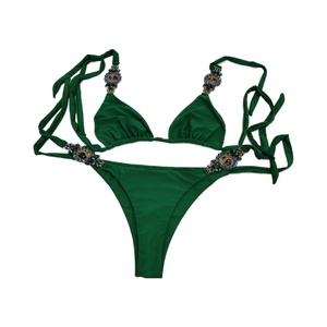 Maillots de bain personnalisés avec logo, style halter, une pièce, service OEM, imprimé uni, à pois, rayé, triangle, vêtements de plage - Product Image 2