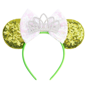 Cerchietto con Orecchie da Topolina per Cosplay da Principessa Ranocchia, Accessori per Capelli con Perle, Strass e Fiocco per Feste e Foto dei Bambini - Product Image 4