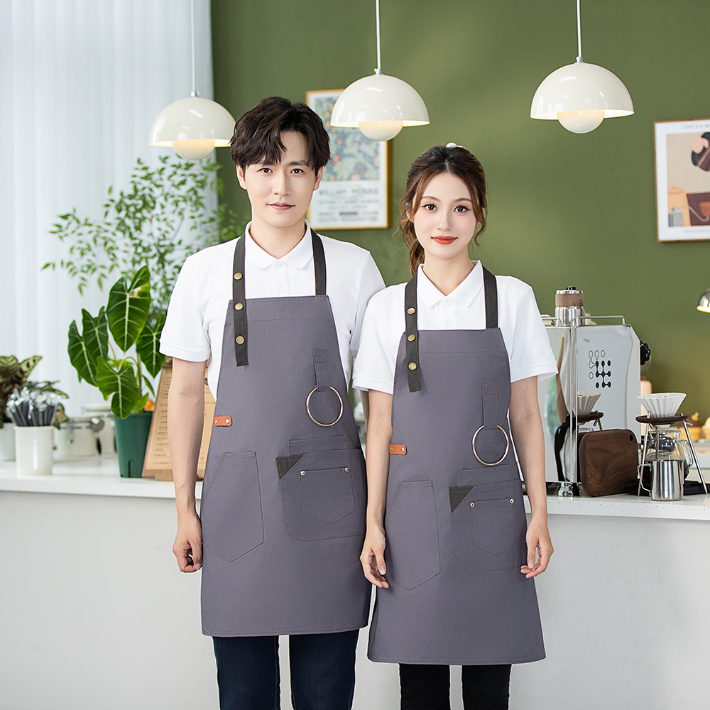 Adjustable Neck Strap Multi-Pockets Steel Towel Ring Durable Waterproof Bib Style Sleeveless Apron Custom Logo Fashionable for