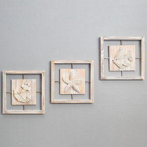 Peinture en relief 3D écologique de style méditerranéen HYJ14, coquillages en bois nautiques, décorations murales suspendues, 30x30cm pour la décoration de la maison - Product Image 4