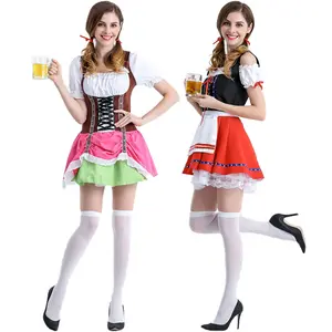 ชุดเดรสแฟนซีงานคาร์นิวัล Oktoberfest dirndl สำหรับผู้หญิงชุดเดรสชุดแฟนซีแม่บ้านเบียร์สาวชาวเยอรมัน