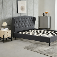 Tête de lit capitonnée à boutons avec sommier en tissu et support en lattes de bois, sans sommier à ressorts requis, lit de chambre à coucher taille Queen ou King