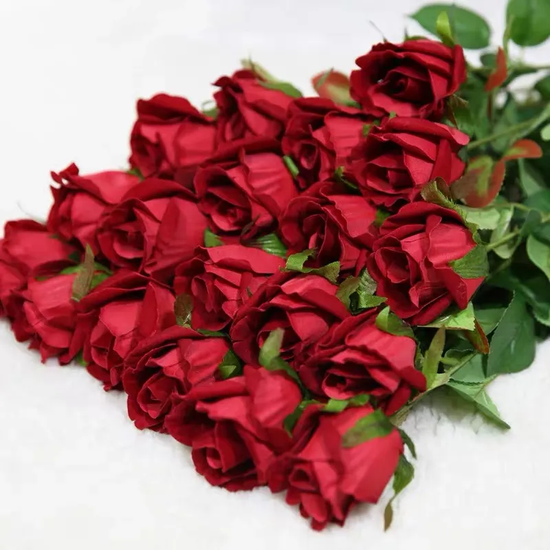 Оптовая продажа, искусственные розы для свадьбы, Дня Святого Валентина, декоративные искусственные фланелевые цветы, розы, бутоны, шелковые цветы