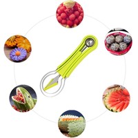 Groothandel Multifunctionele 3-in-1 Meloenballetjeslepelset, roestvrijstalen fruit snijmes met mesbeschermer